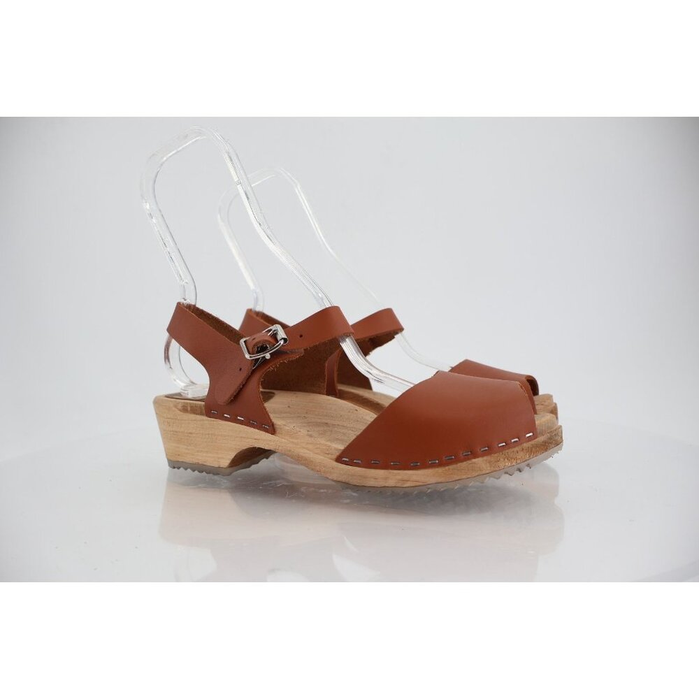 Women's Brown Leather Open-Toe Clog Sandals
